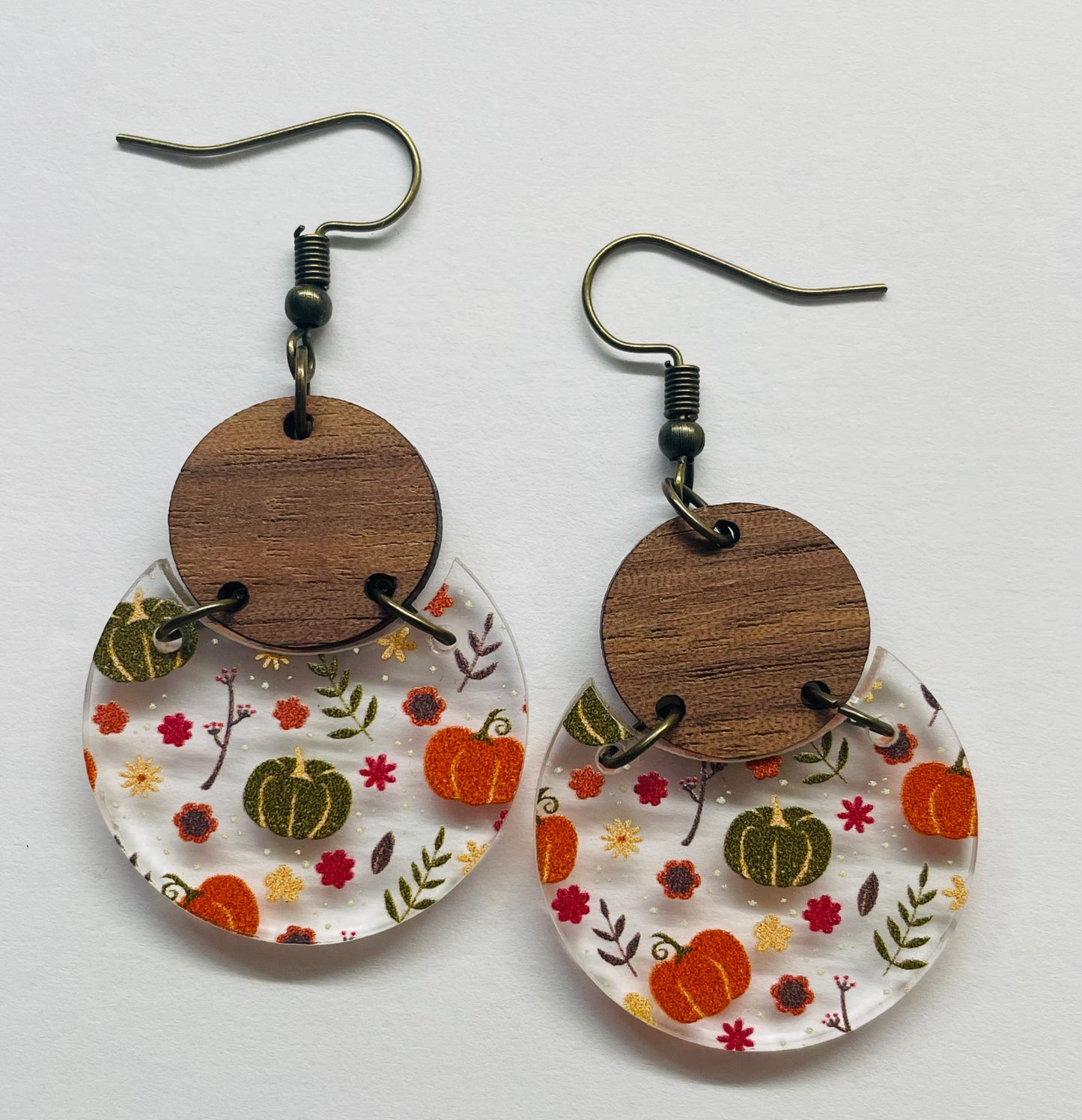 Acrylic Floral Pumpkins and Walnut 2-Piece Earrings