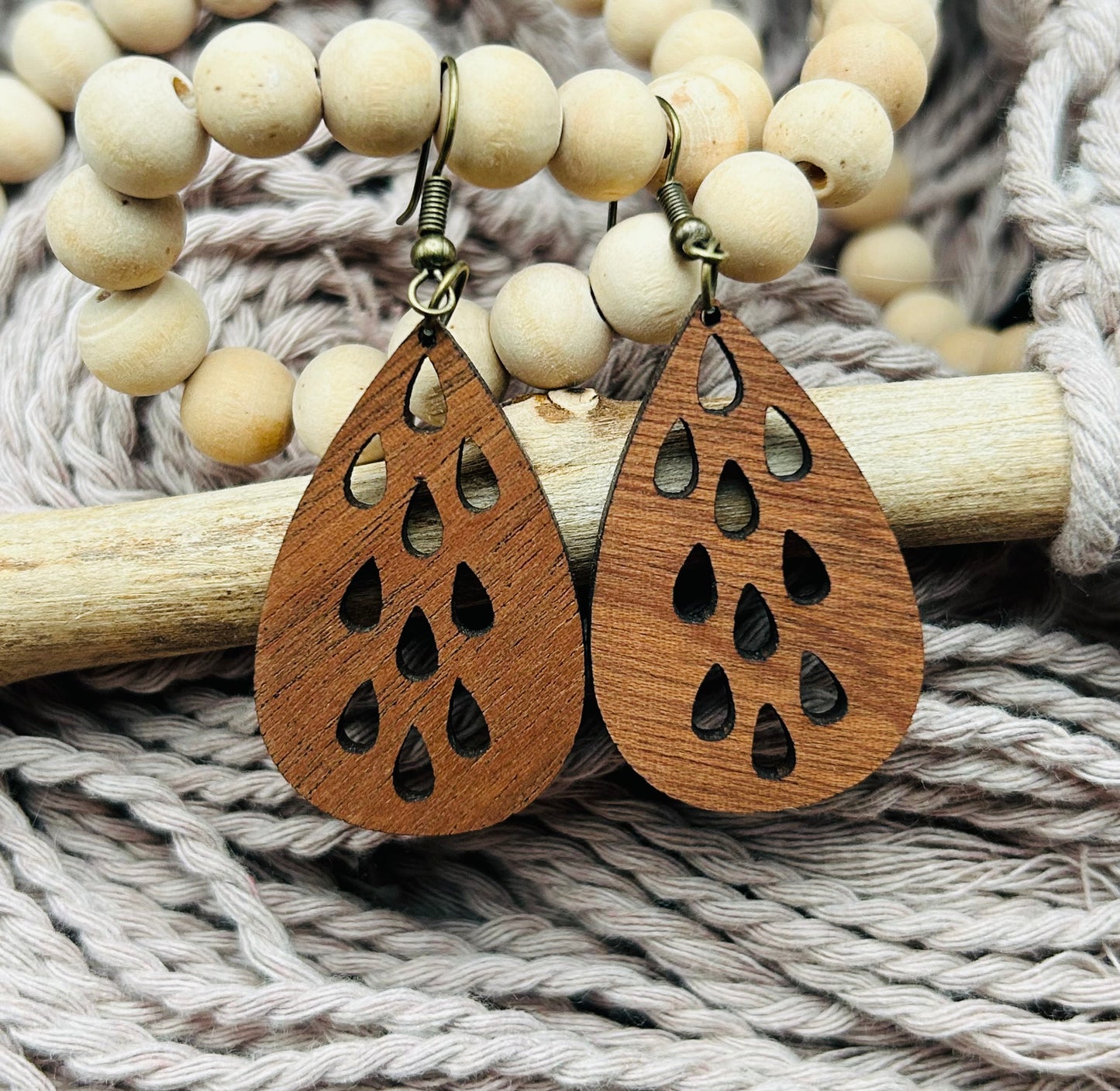 Teardrop Rain Sapele Dangle