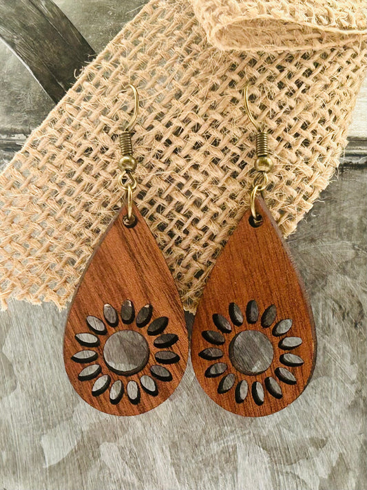 Teardrop Sunflower Sapele Dangle