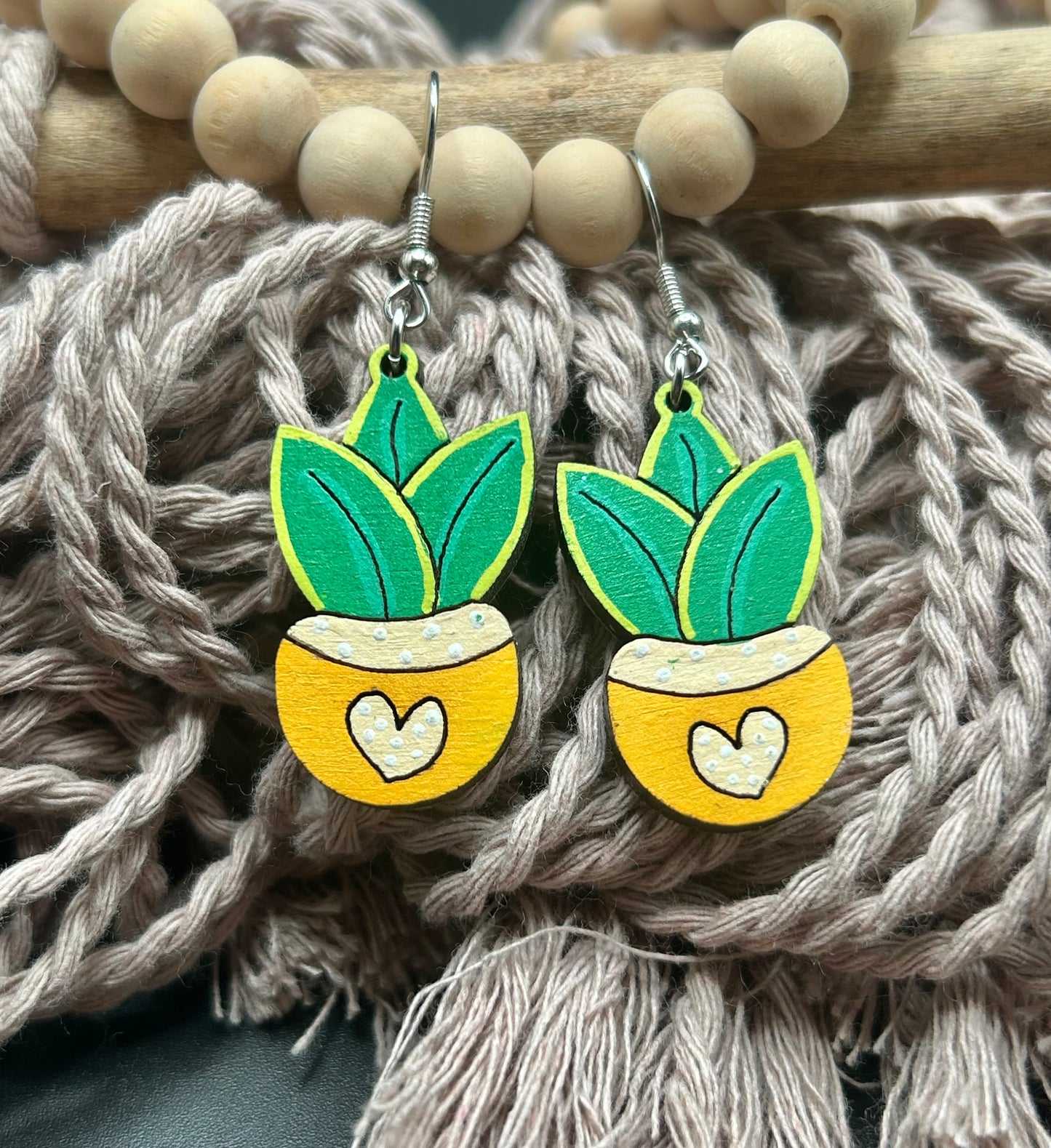 Hand-Painted Succulent Dangle Earrings