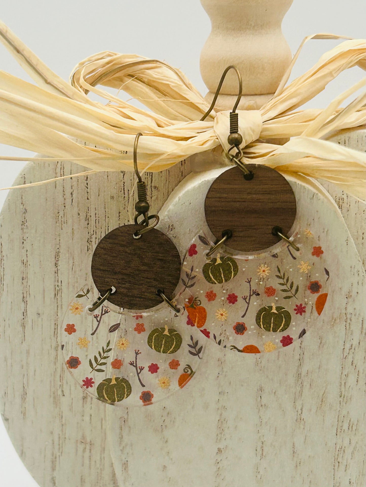 Acrylic Floral Pumpkins and Walnut 2-Piece Earrings