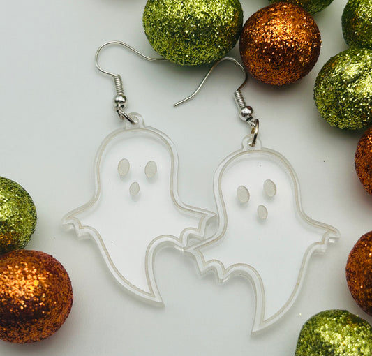 Acrylic Clear Engraved Ghost Earrings