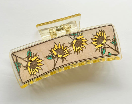 Sunflowers on Translucent Yellow Claw Clip LG